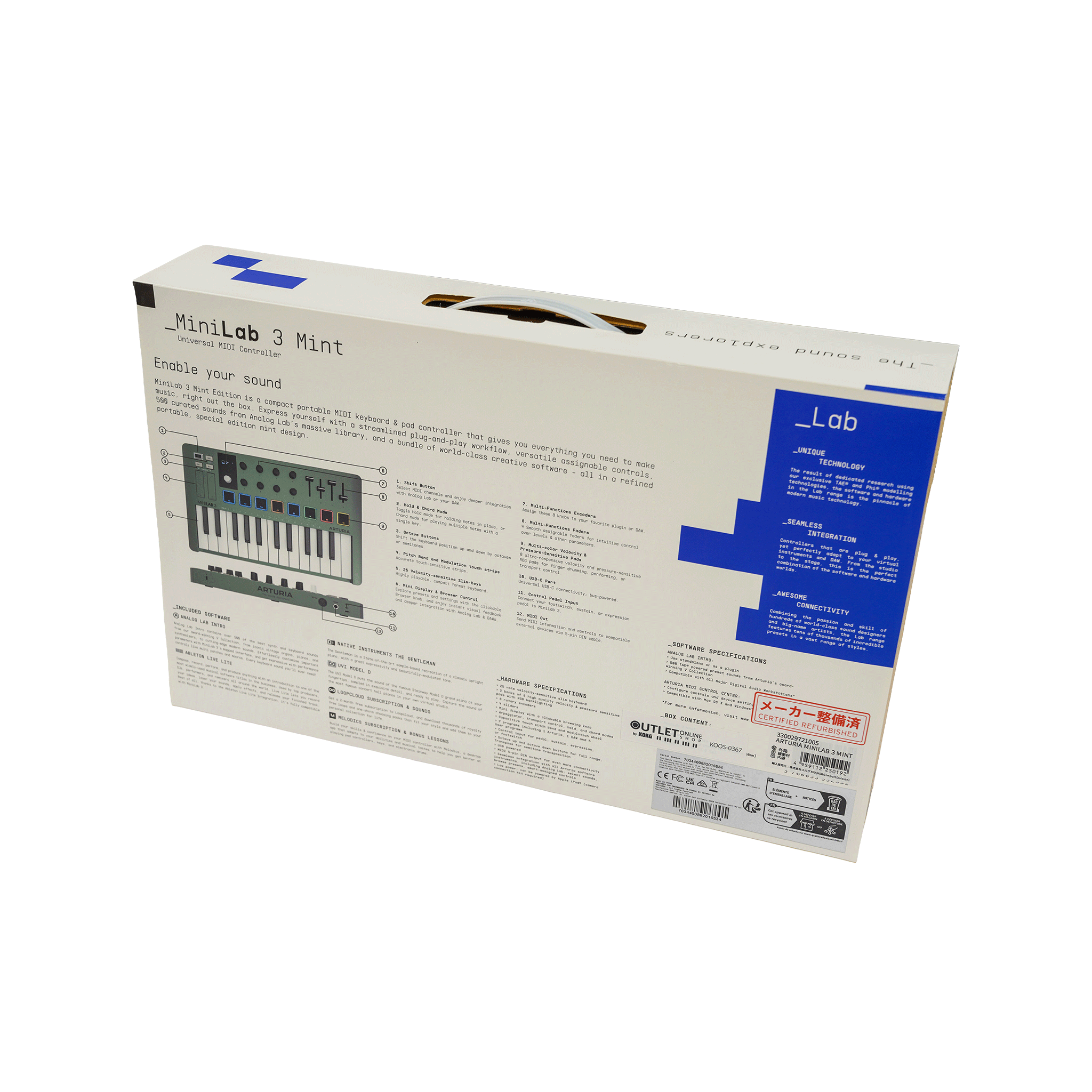 Arturia　コンパクトなオールインワンMIDIコントローラー　【MINILAB 3 MINT】