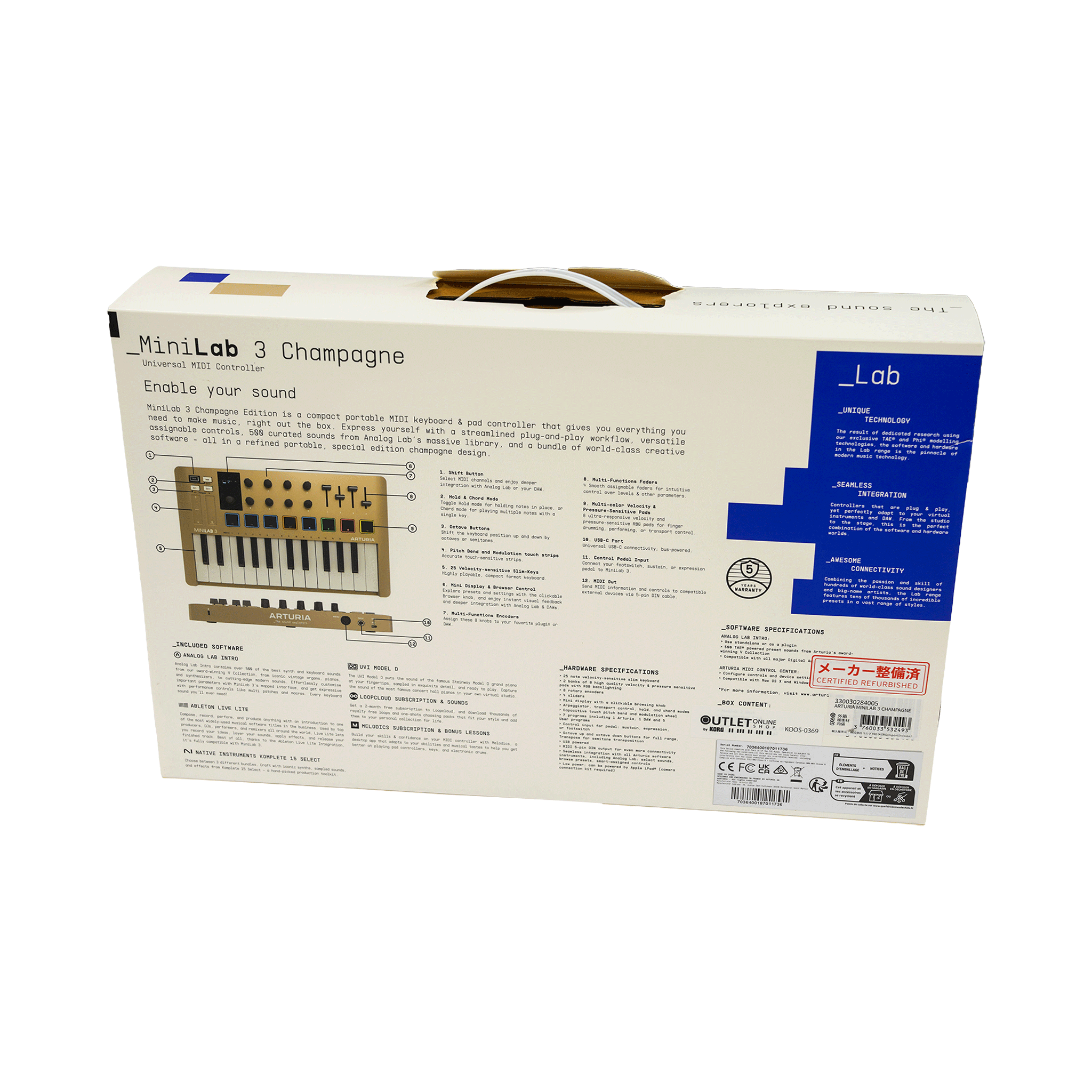 Arturia　コンパクトなオールインワンMIDIコントローラー　【MINILAB 3 CHAMPAGNE】