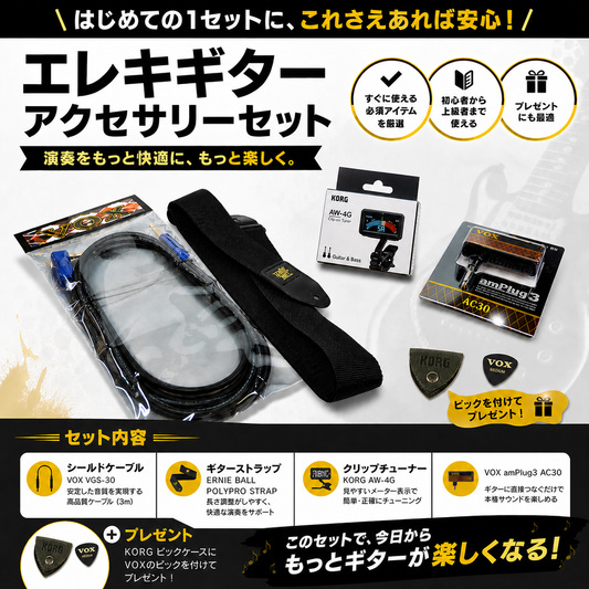 ＜セットだから絶対にお得！＞エレキギター・アクセサリー・セット　【KORG、VOX、ERNIEBALL】